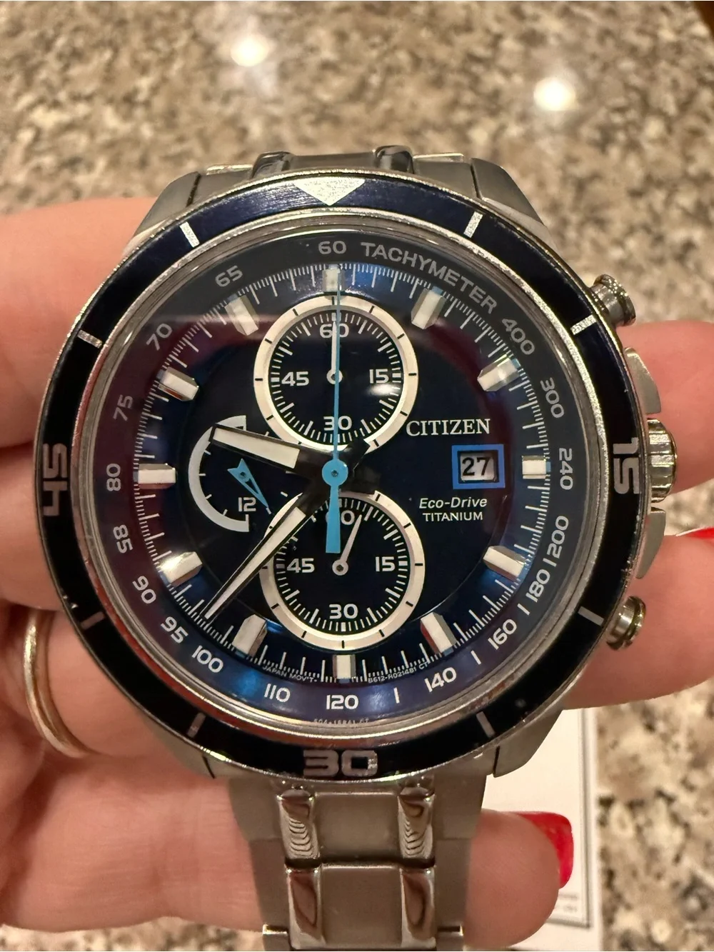 Citizen Titanium Chronograph Watch - Blue and Silver Dial